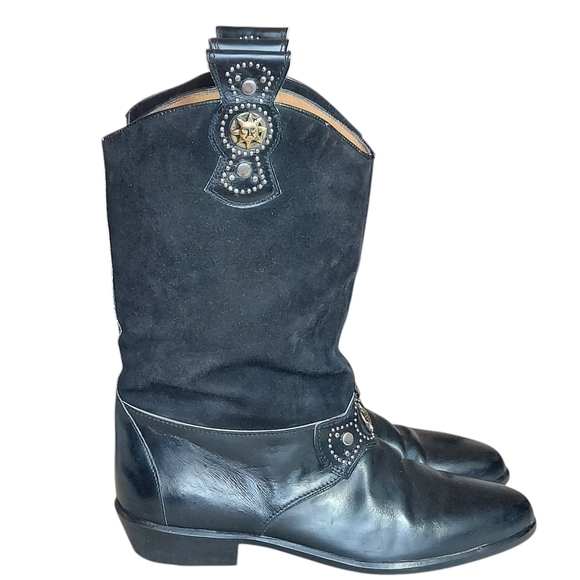 R. Martegani's Sun God Studded Black Leather with Decorative Ankle Strap Boots - Picture 3 of 15